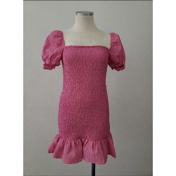 Zara Dresses & Skirts - Zara Pink Size Medium Textured Weave Ruffled Ruched Bodycon Mini Lined Dress